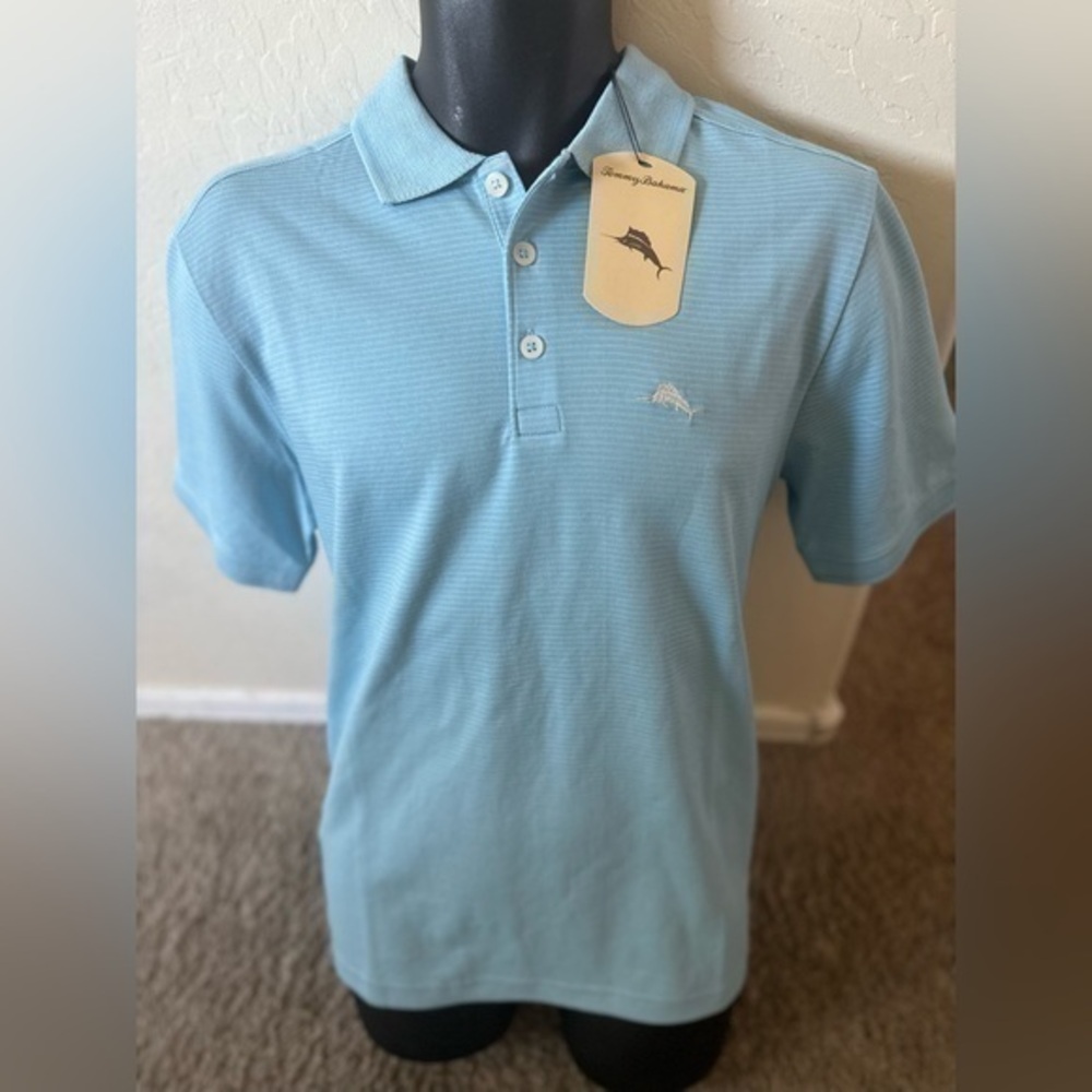 Tommy Bahama Men's Polo Shirt Air Blue Striped Size Small new - Picture 1 of 5